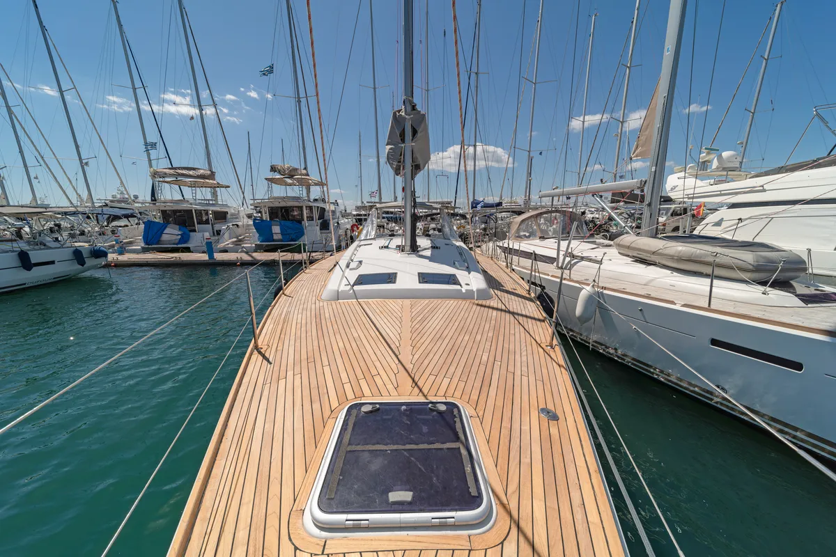 Deck of Jimmy's, a Beneteau Oceanis 48 sailboat at Athens, Greece