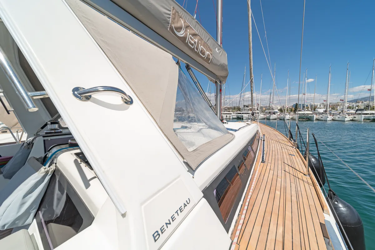 Deck of Jimmy's, a Beneteau Oceanis 48 sailboat at Athens, Greece