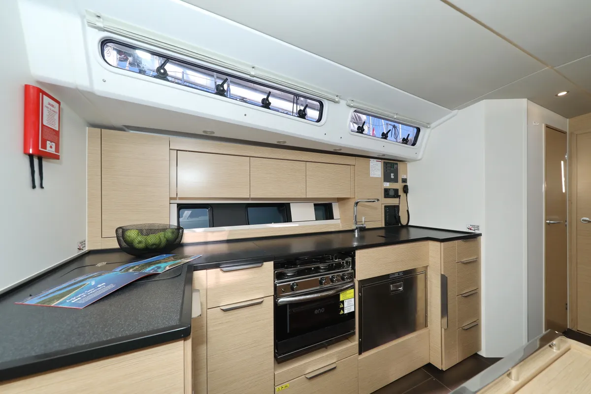 Galley of Aventura, a Hanse 460 sailboat at Dubrovnik, Croatia