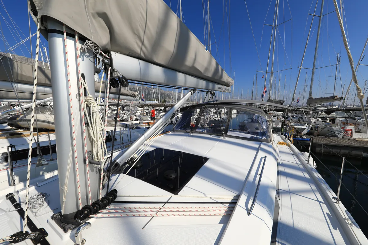 Exterior view of Aventura, a Hanse 460 sailboat at Dubrovnik, Croatia