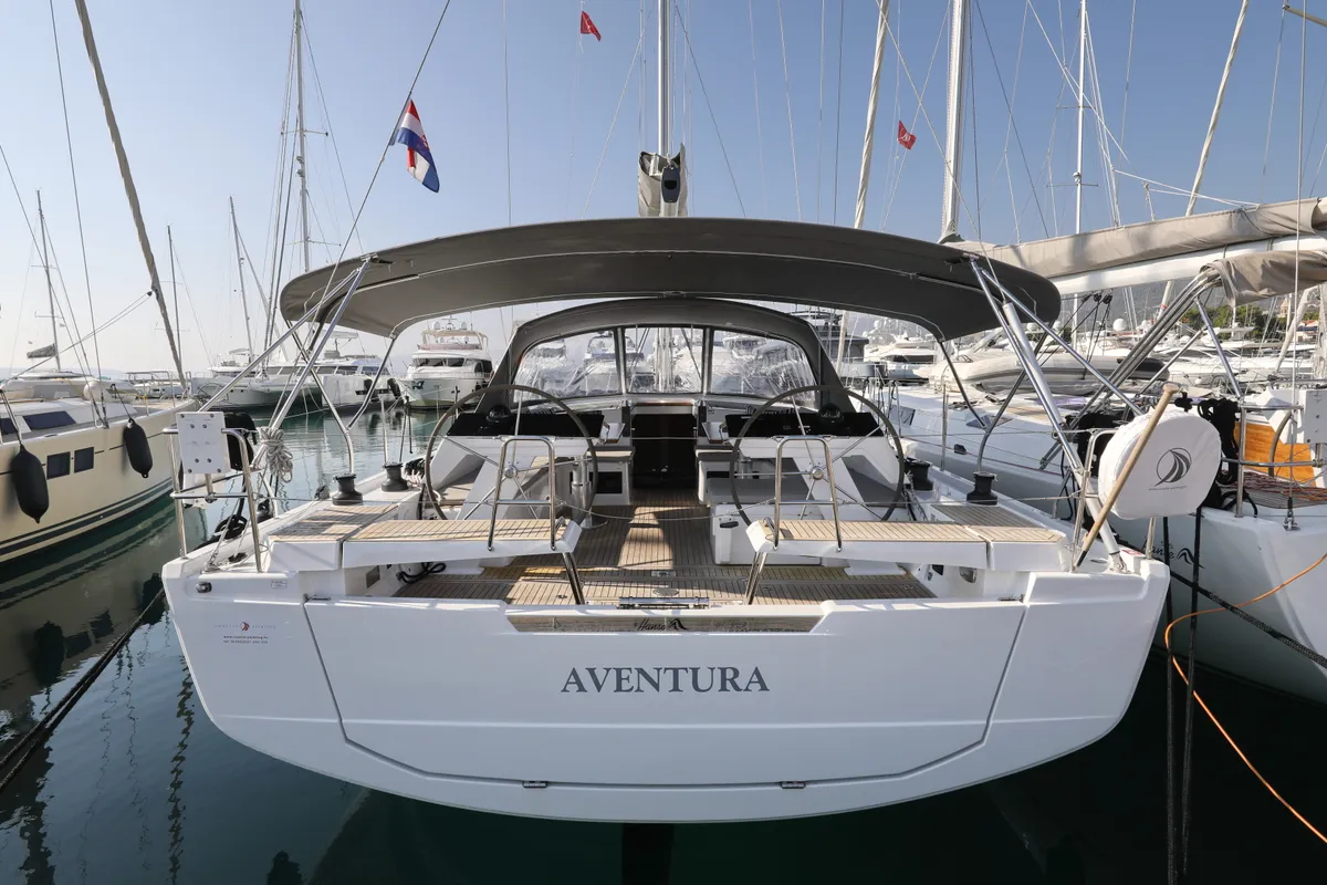 Exterior view of Aventura, a Hanse 460 sailboat at Dubrovnik, Croatia