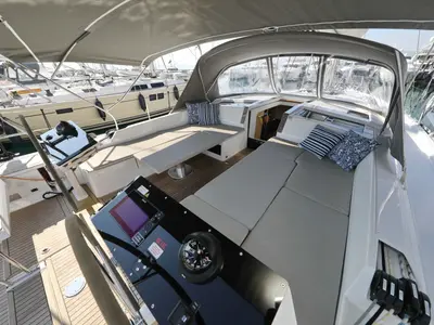 Cockpit of Aventura, a Hanse 460 sailboat at Dubrovnik, Croatia
