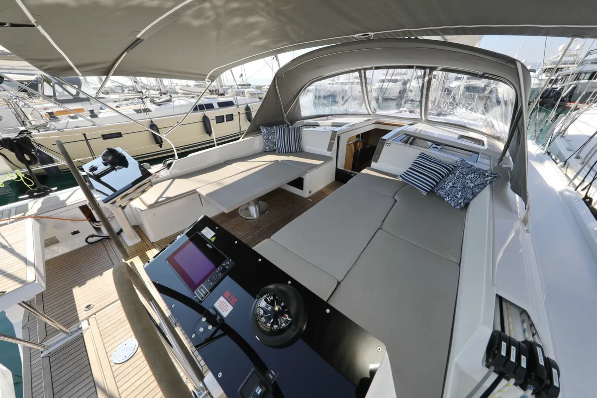 Cockpit of Aventura, a Hanse 460 sailboat at Dubrovnik, Croatia