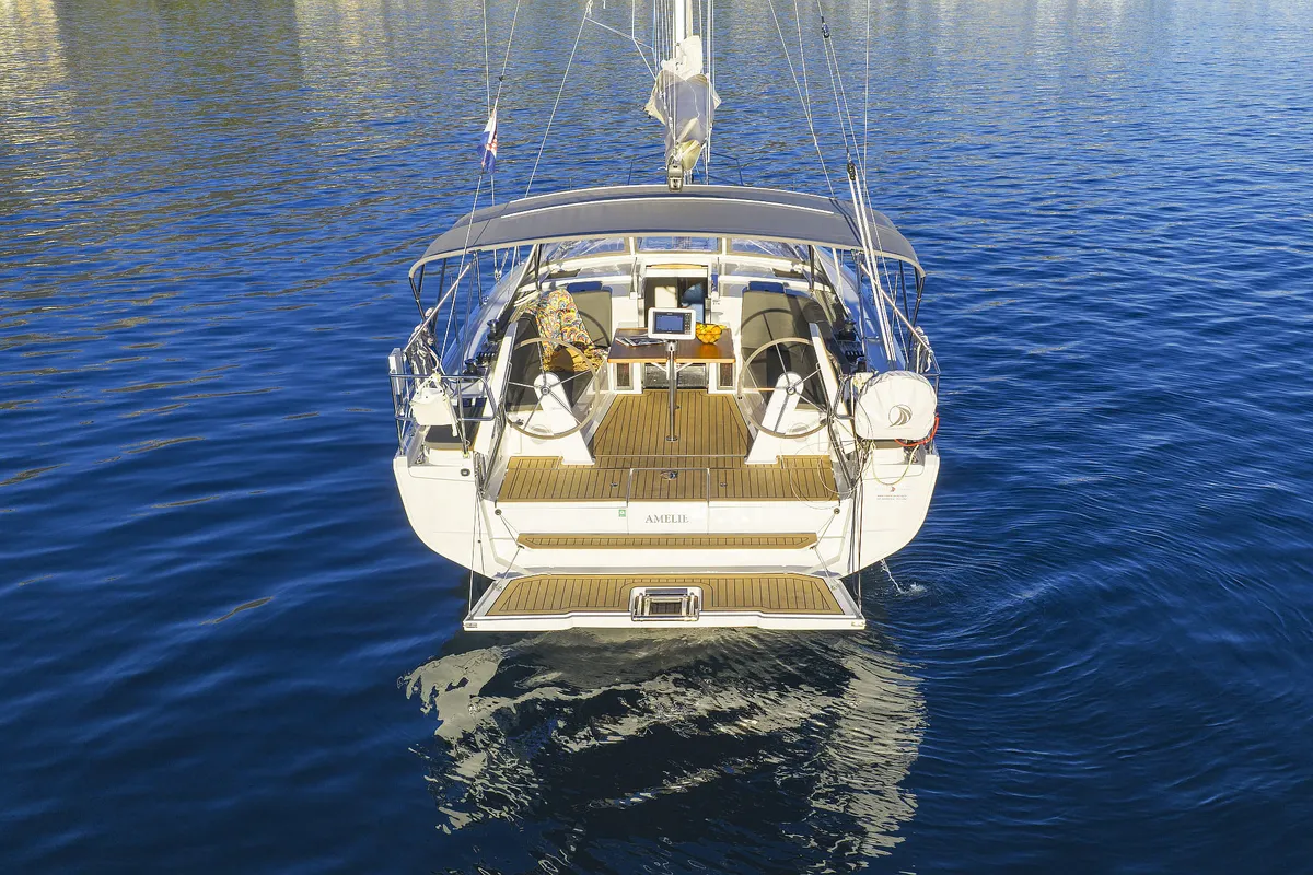 Exterior view of Amelie, a Hanse 360 sailboat at Grad Kaštela, Croatia