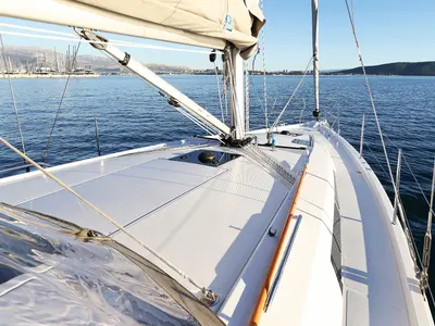 Deck of Amelie, a Hanse 360 sailboat at Grad Kaštela, Croatia