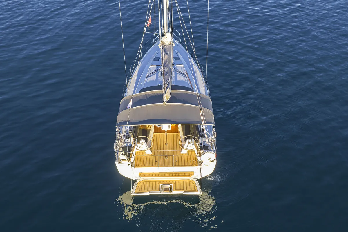 Exterior view of Amelie, a Hanse 360 sailboat at Grad Kaštela, Croatia
