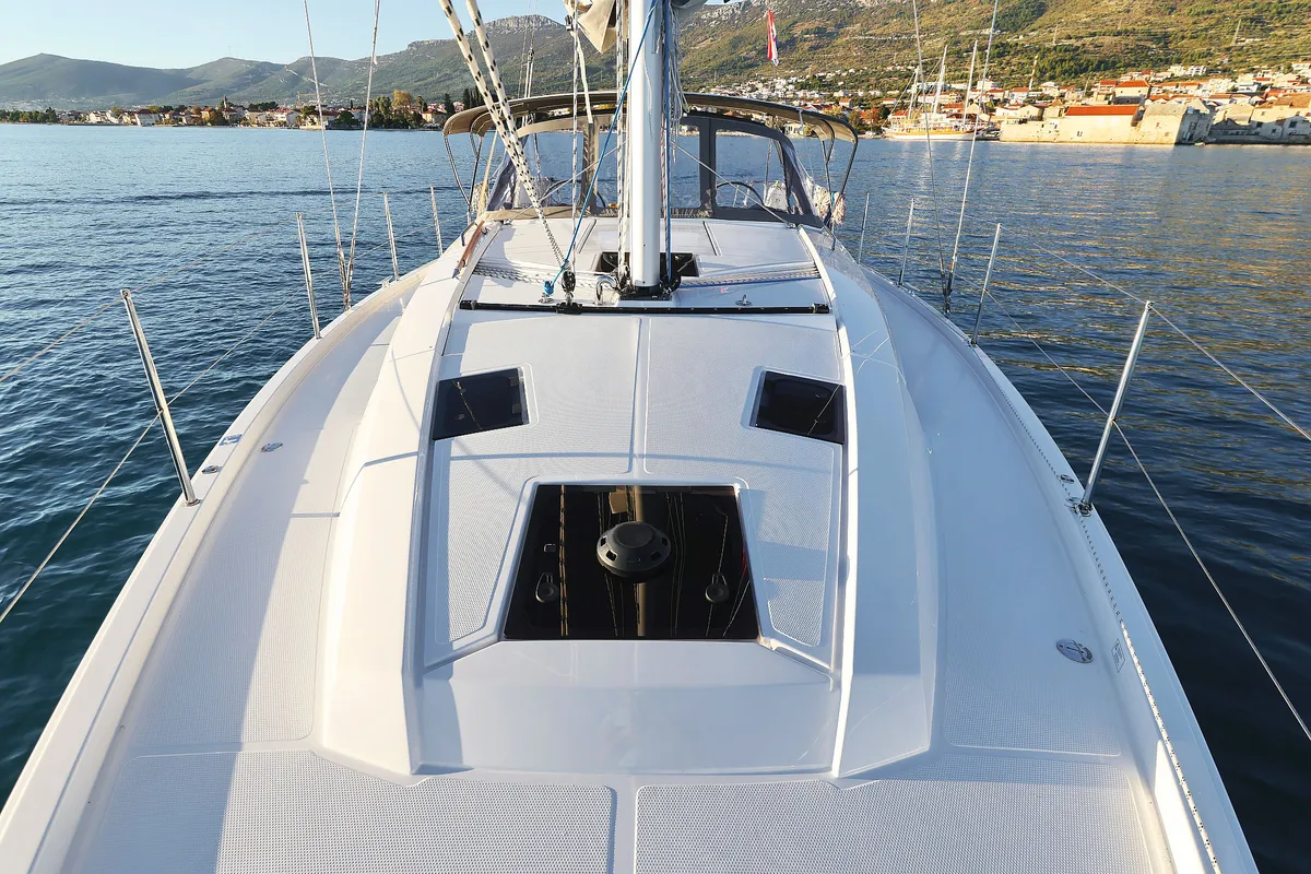 Deck of Amelie, a Hanse 360 sailboat at Grad Kaštela, Croatia