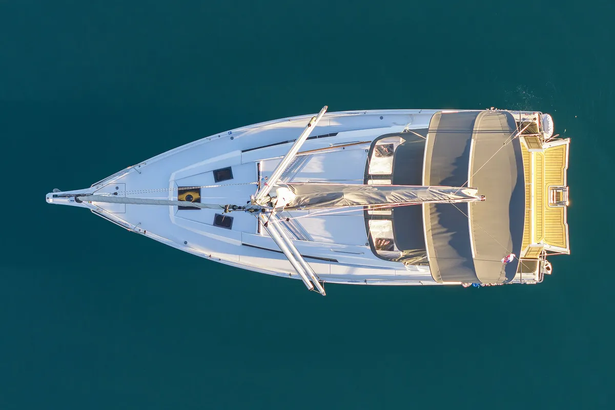 Exterior view of Amelie, a Hanse 360 sailboat at Grad Kaštela, Croatia