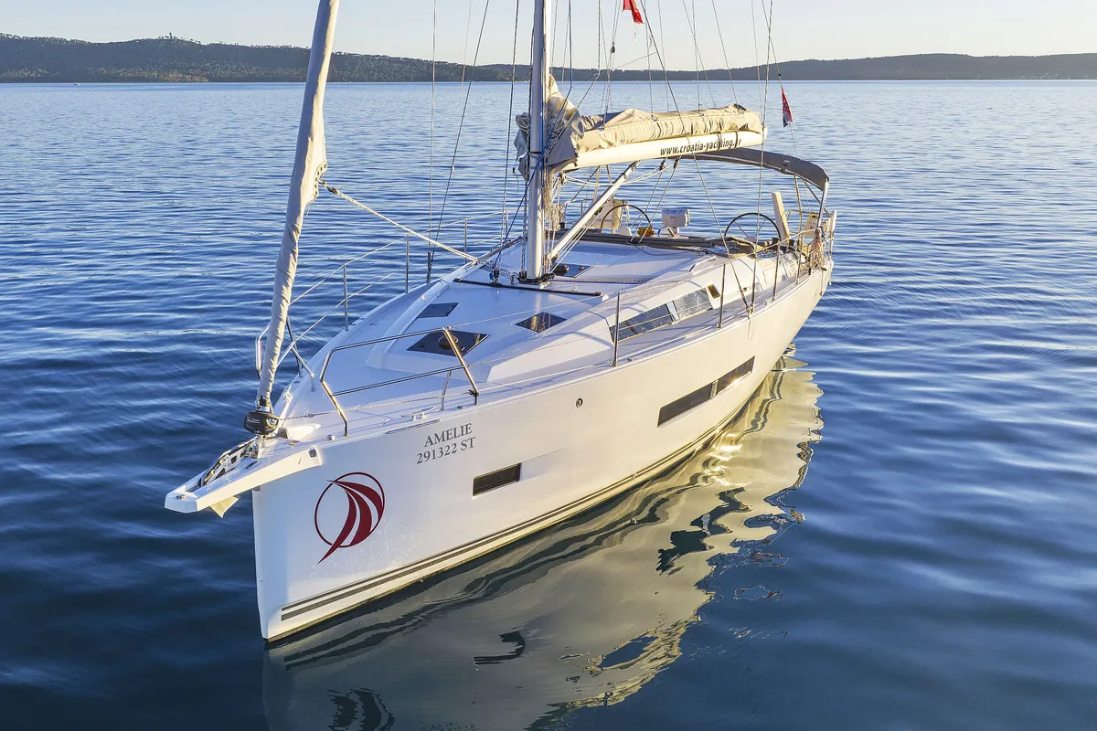 Exterior view of Amelie, a Hanse 360 sailboat at Grad Kaštela, Croatia