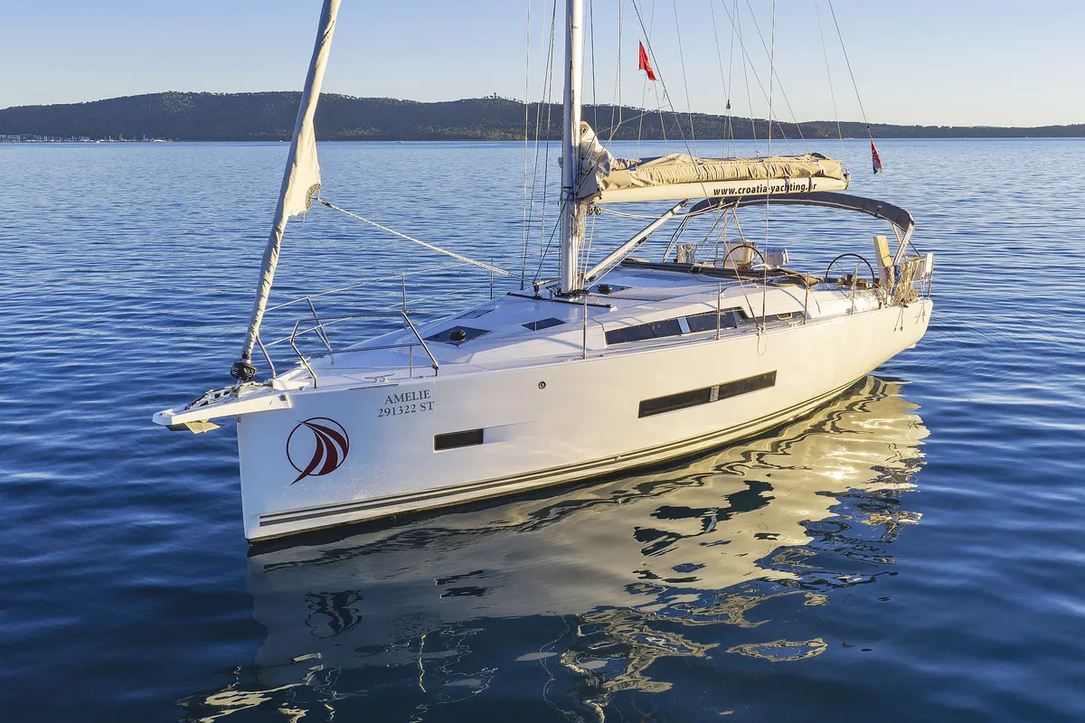 Exterior view of Amelie, a Hanse 360 sailboat at Grad Kaštela, Croatia