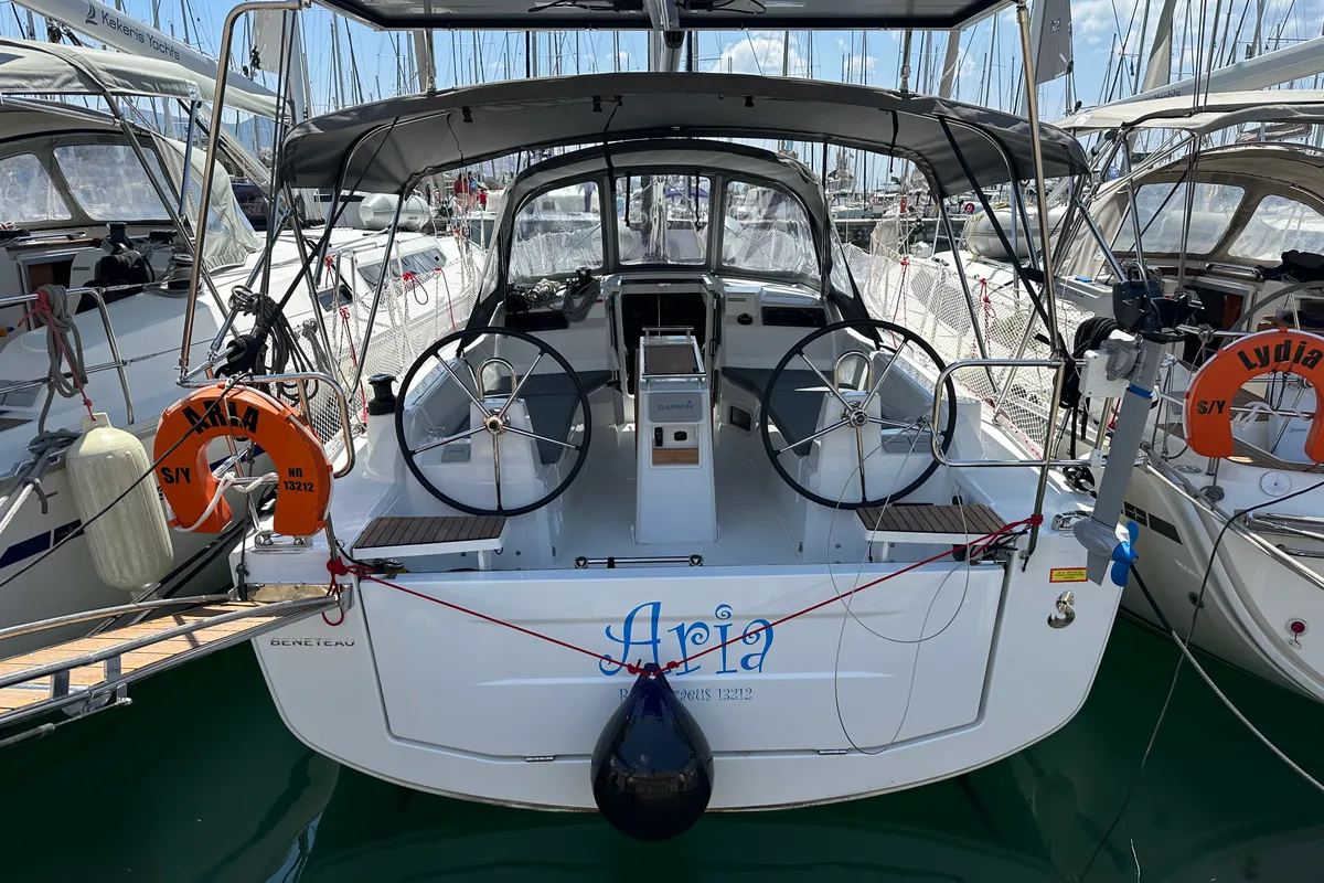 Exterior view of Aria, a Beneteau Oceanis 34.1 sailboat at Athens, Greece