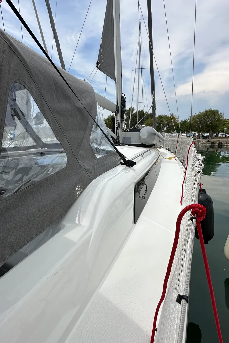 Exterior view of Aria, a Beneteau Oceanis 34.1 sailboat at Athens, Greece