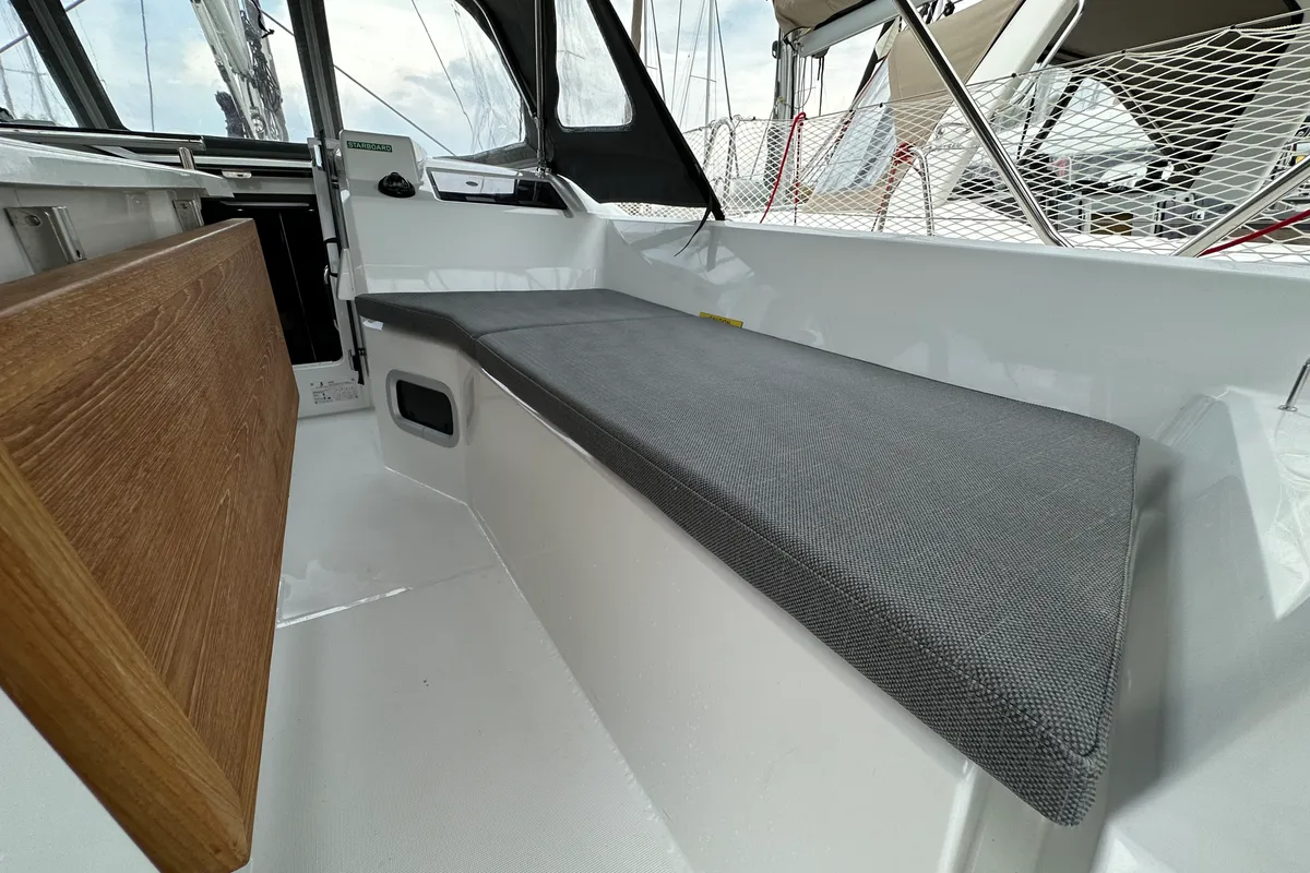 Deck of Aria, a Beneteau Oceanis 34.1 sailboat at Athens, Greece