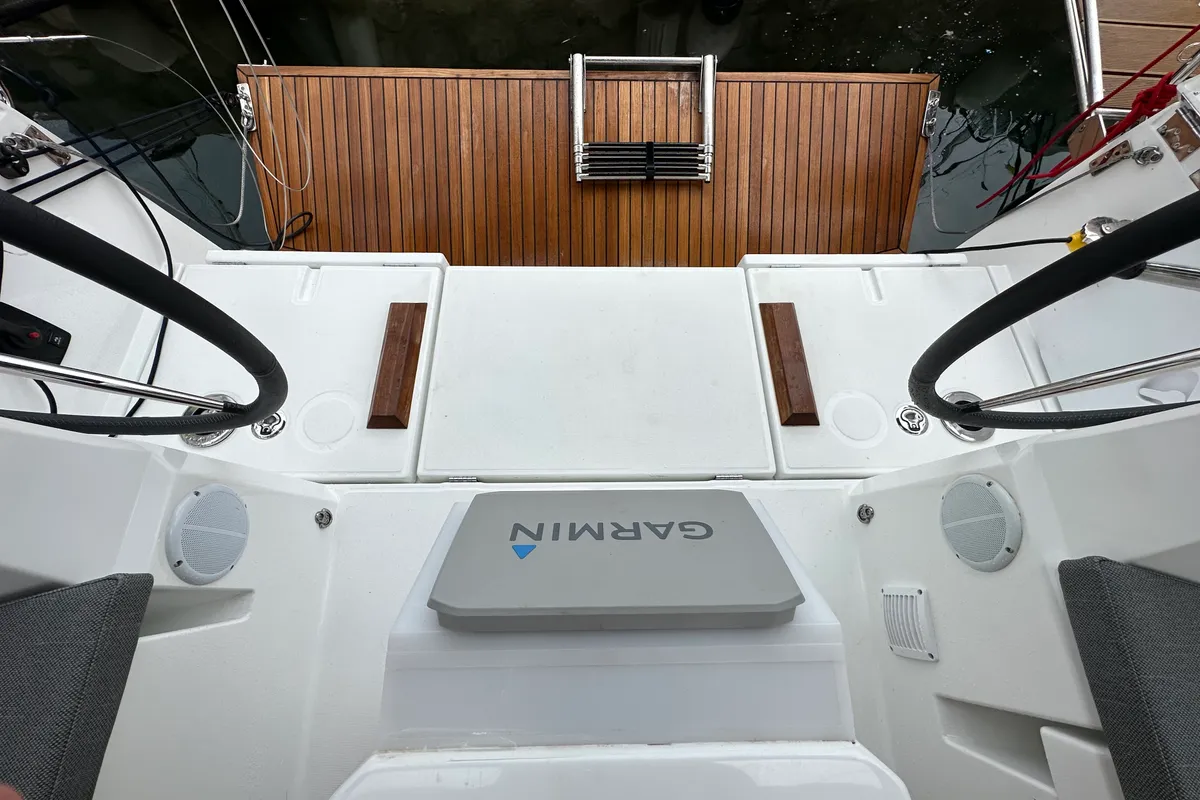 Cockpit of Aria, a Beneteau Oceanis 34.1 sailboat at Athens, Greece