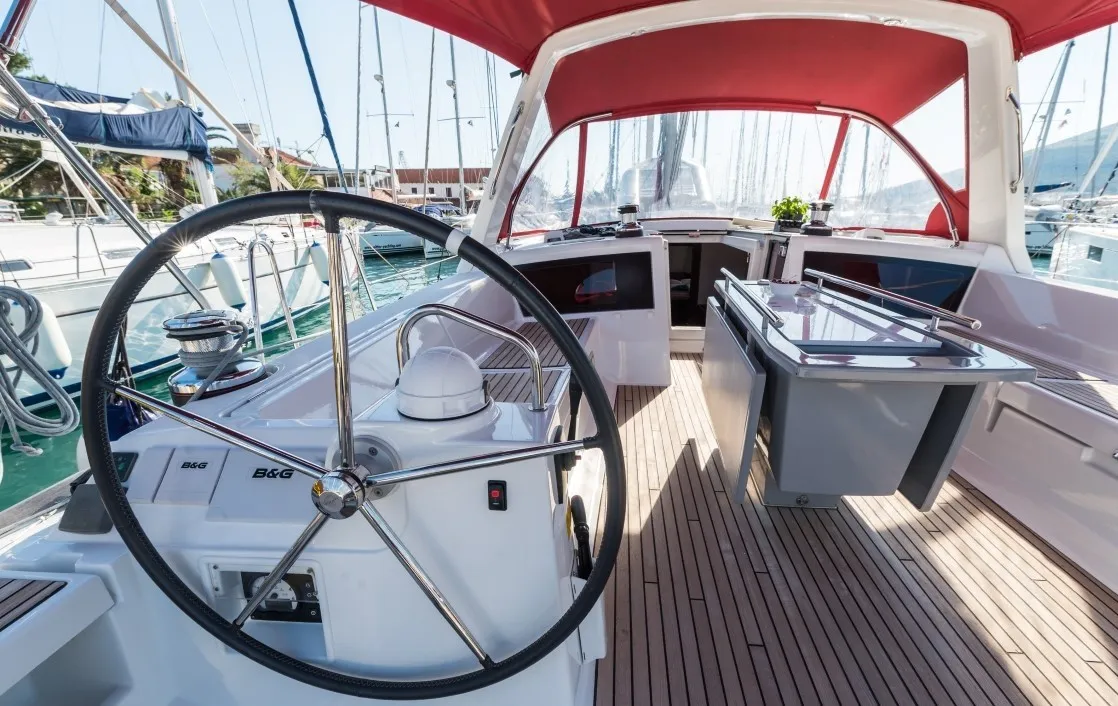 Cockpit of Summer Dream, a Beneteau Oceanis 48 sailboat at Split, Croatia