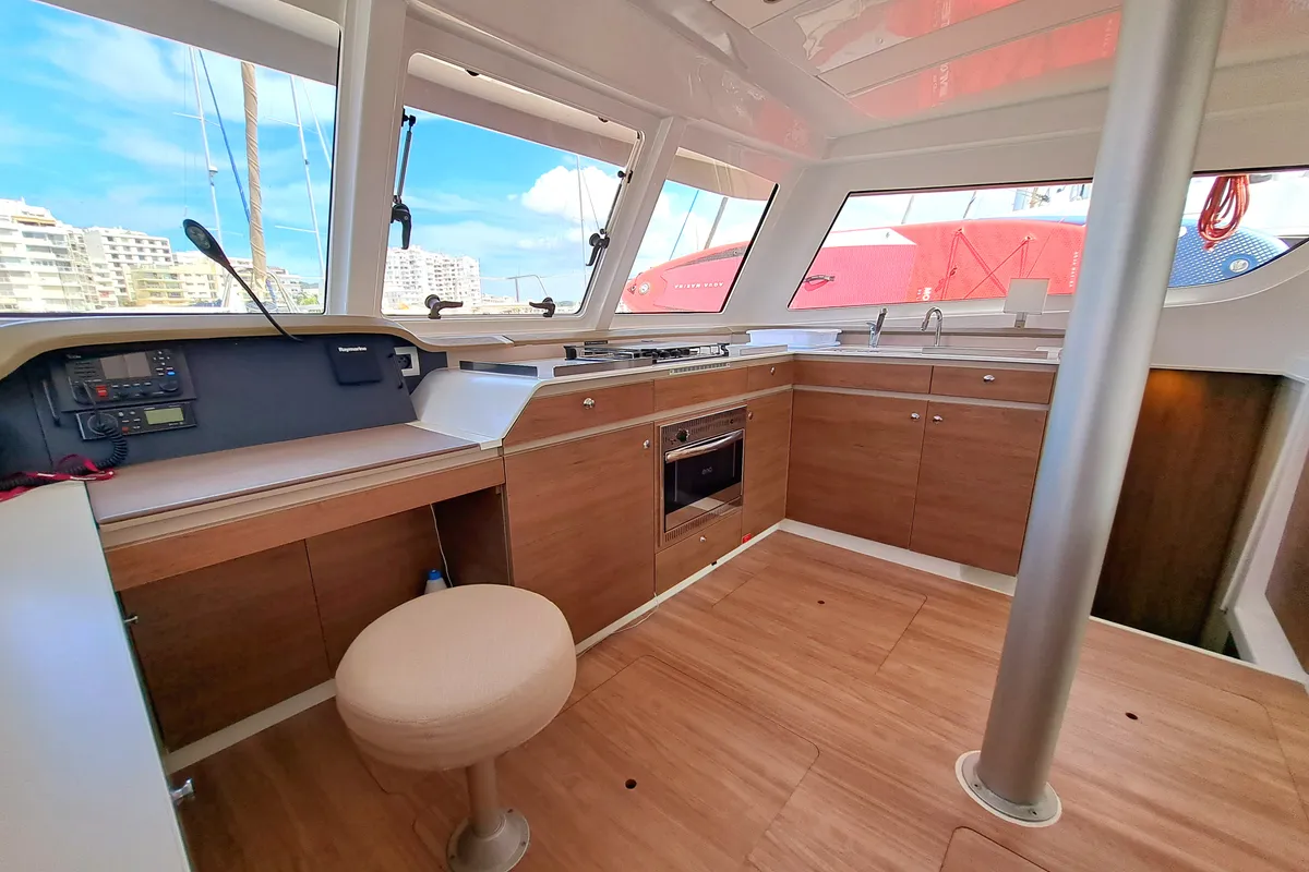 Galley of FONTANA, a Bali Catspace catamaran at Sant Antoni de Portmany, Spain