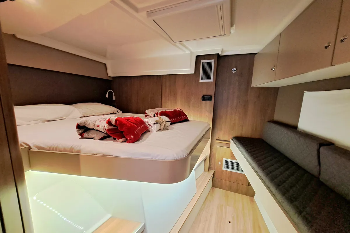 Cabin on FONTANA, a Bali Catspace catamaran at Sant Antoni de Portmany, Spain