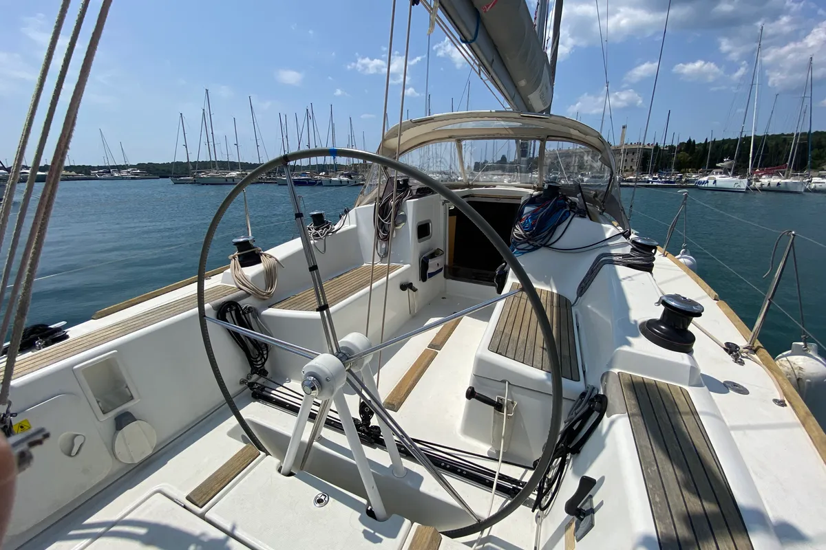 Cockpit of THETIS, a Beneteau First 35 sailboat at Grad Pula, Croatia