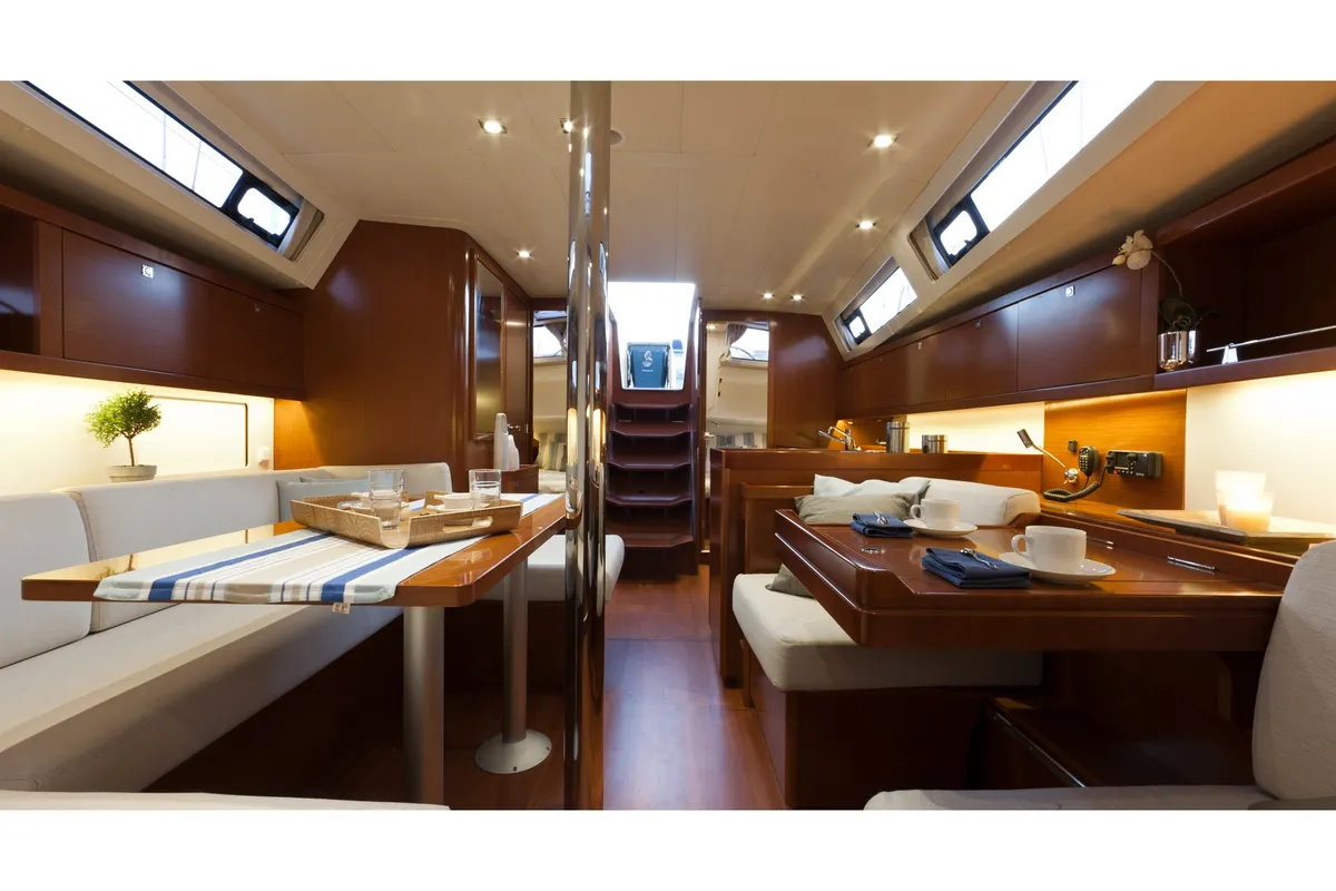 Salon of Beleza, a Beneteau Oceanis 41 sailboat at Municipal Unit of Lefkada, Greece