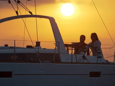 Cockpit of Beleza, a Beneteau Oceanis 41 sailboat at Municipal Unit of Lefkada, Greece