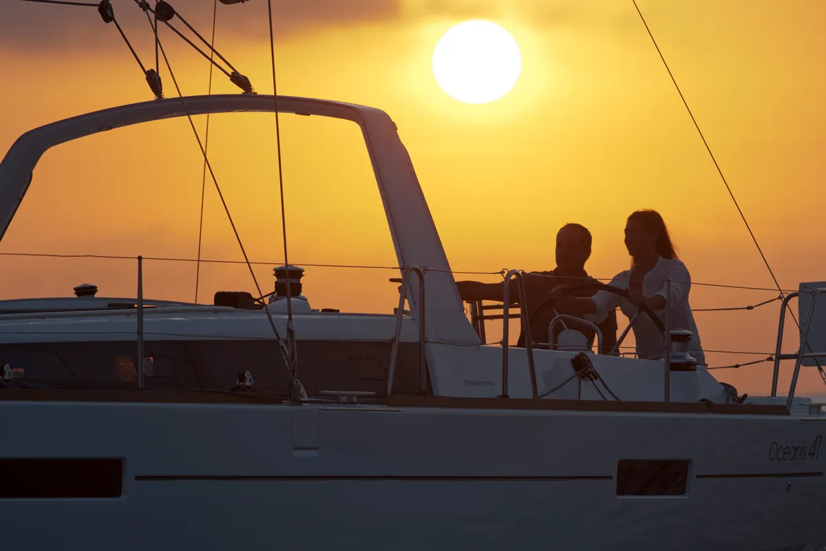 Cockpit of Beleza, a Beneteau Oceanis 41 sailboat at Municipal Unit of Lefkada, Greece