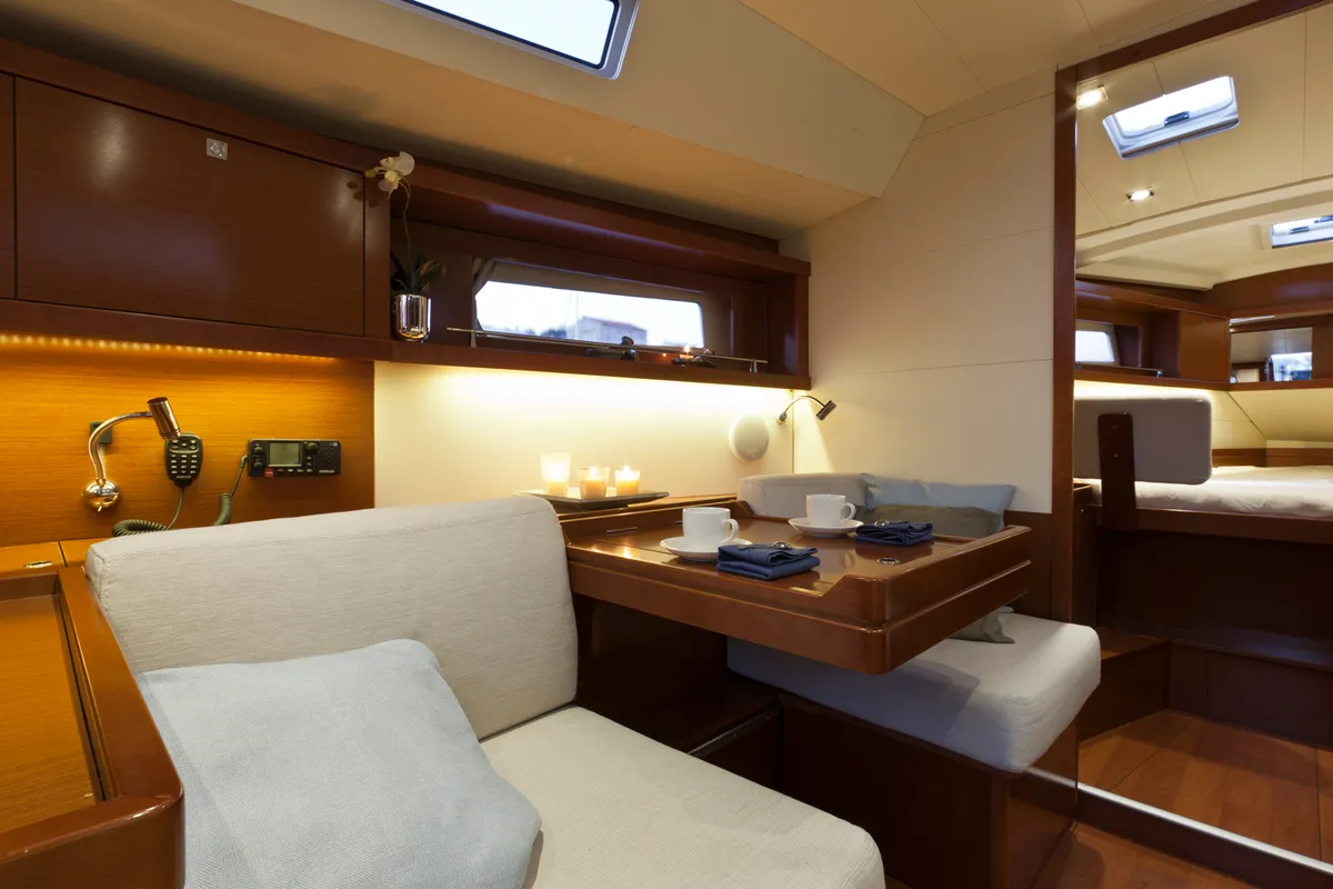 Salon of Beleza, a Beneteau Oceanis 41 sailboat at Municipal Unit of Lefkada, Greece