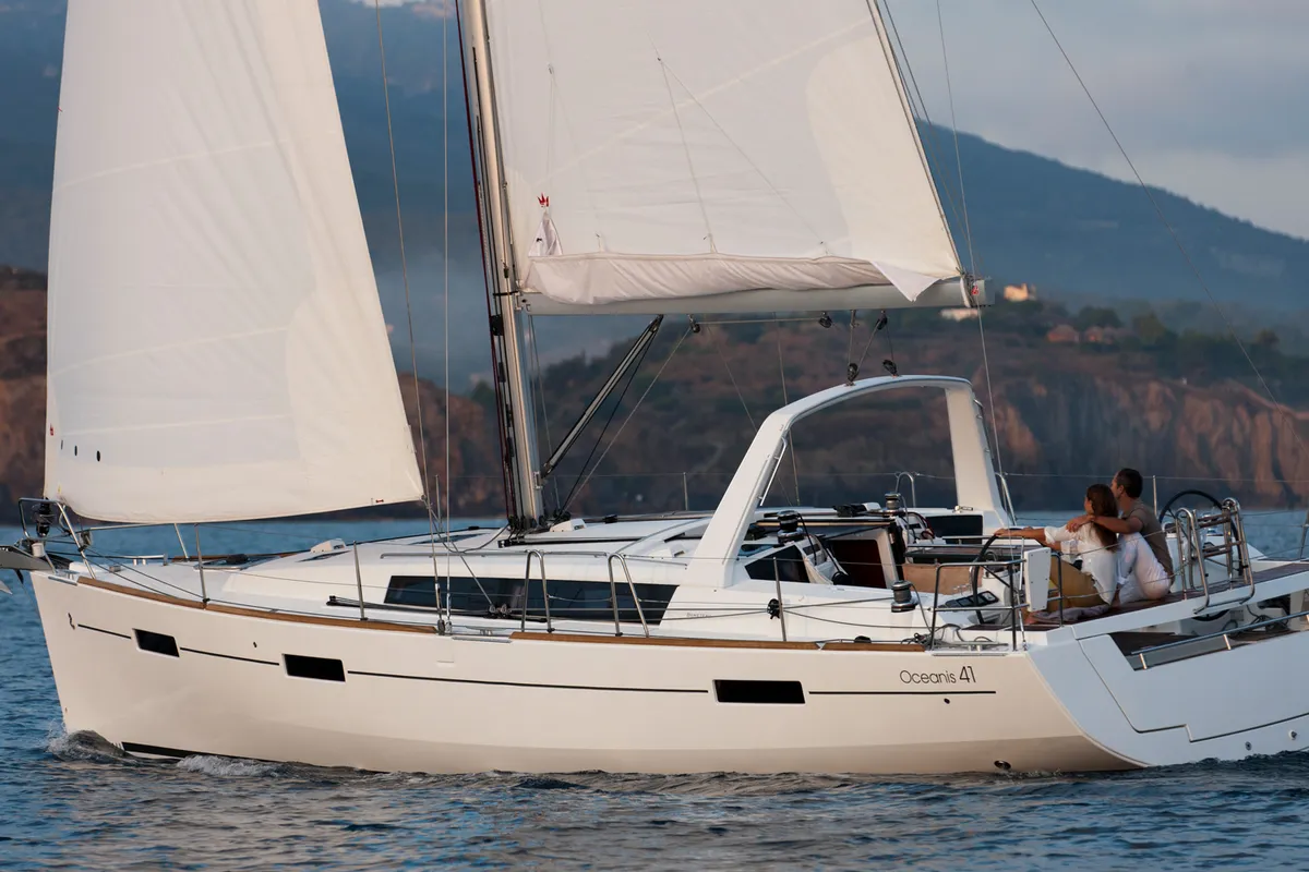 Exterior view of Beleza, a Beneteau Oceanis 41 sailboat at Municipal Unit of Lefkada, Greece