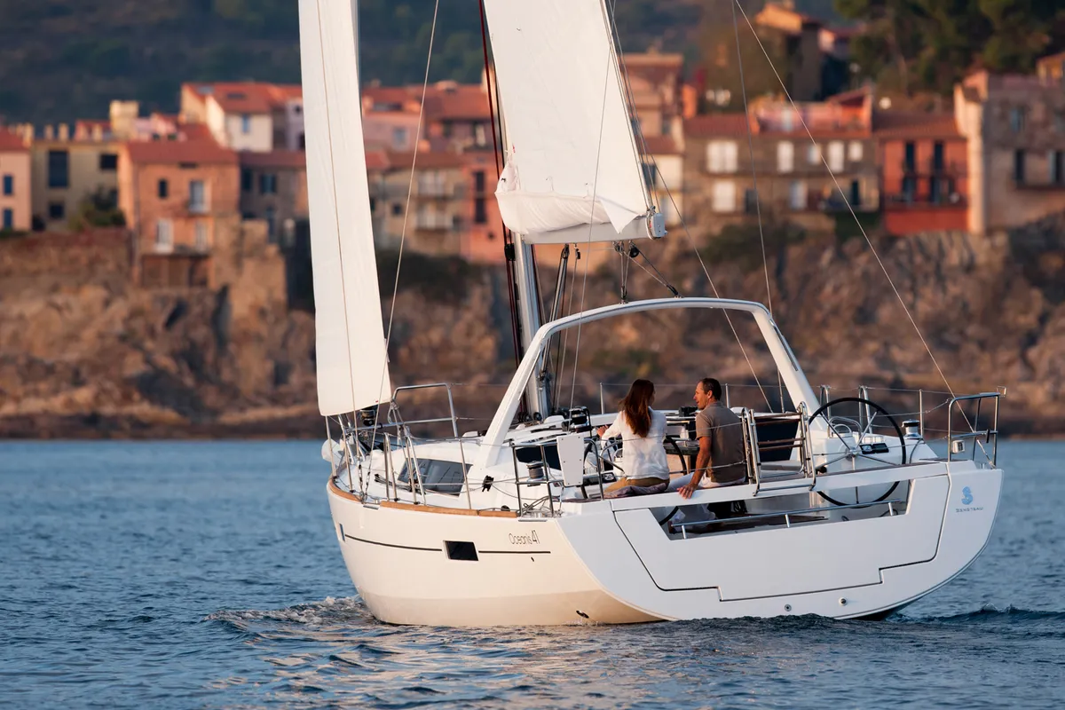 Exterior view of Beleza, a Beneteau Oceanis 41 sailboat at Municipal Unit of Lefkada, Greece