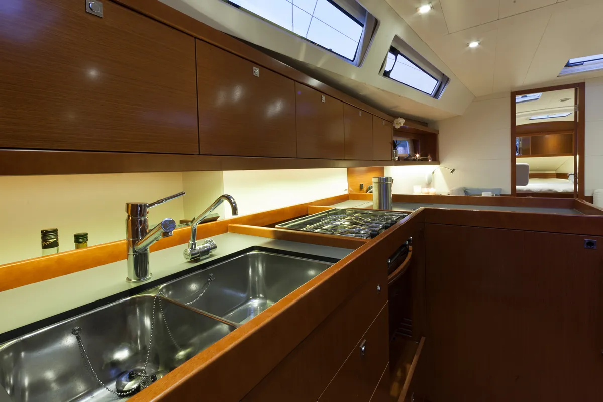 Galley of Beleza, a Beneteau Oceanis 41 sailboat at Municipal Unit of Lefkada, Greece