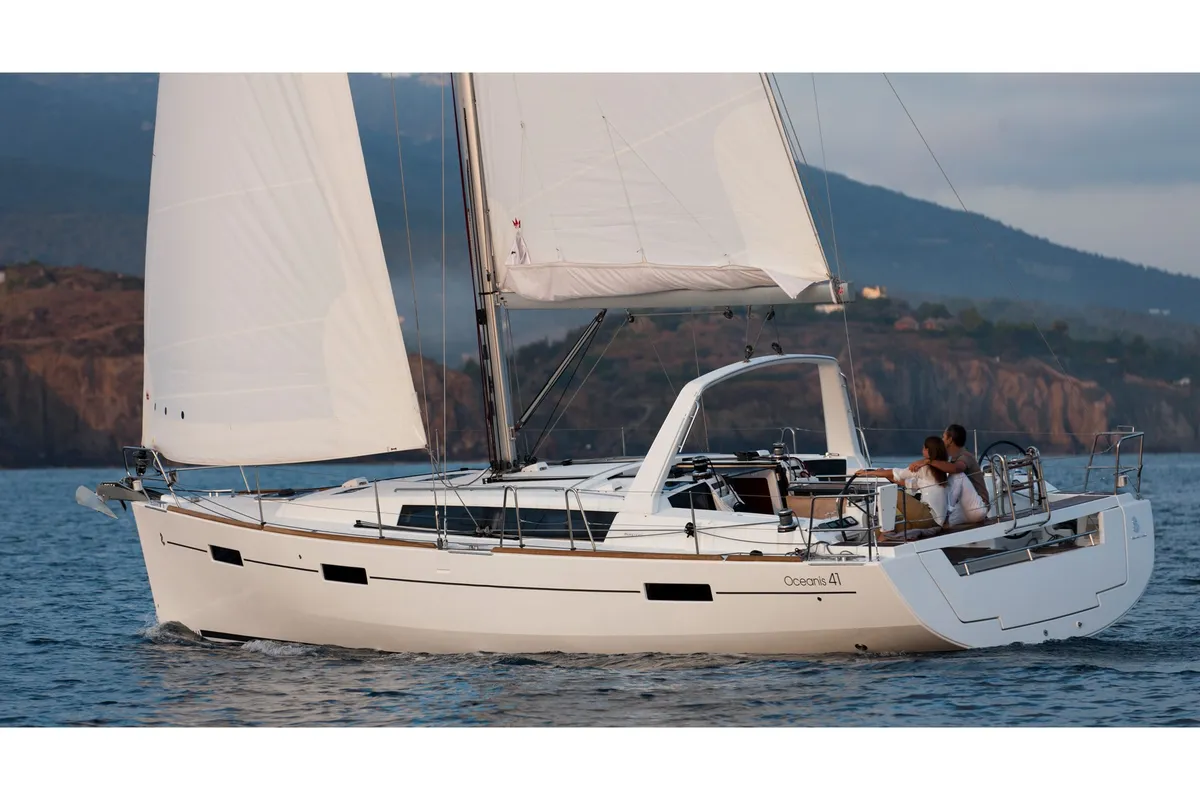 Exterior view of Beleza, a Beneteau Oceanis 41 sailboat at Municipal Unit of Lefkada, Greece