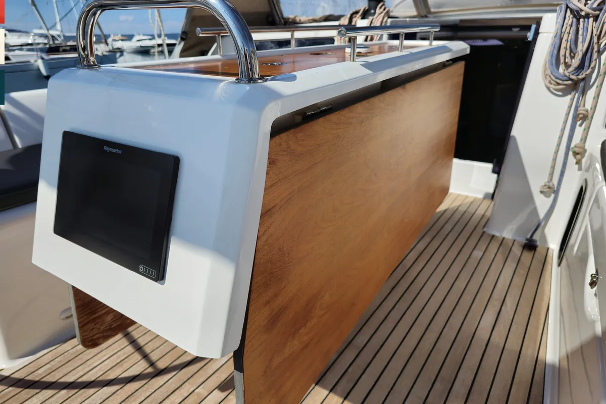 Deck of Nika, a Dufour 390 GL sailboat at Grad Kaštela, Croatia
