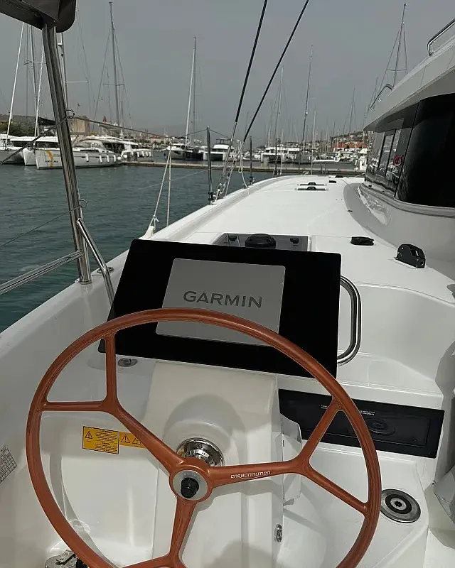 Cockpit of Princess Rita, a Excess 14 catamaran at Seget Donji, Croatia