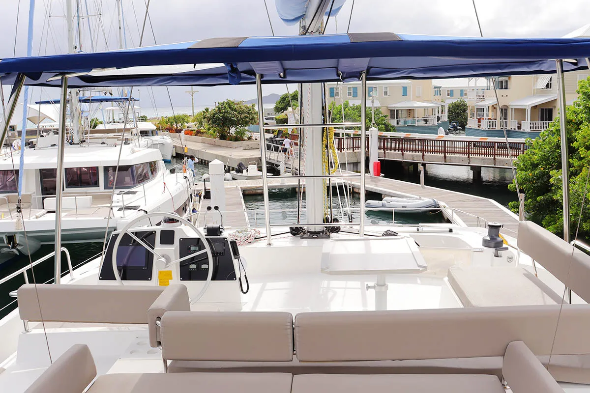Cockpit of Joy, a Bali 4.6 catamaran at Road Town, British Virgin Islands