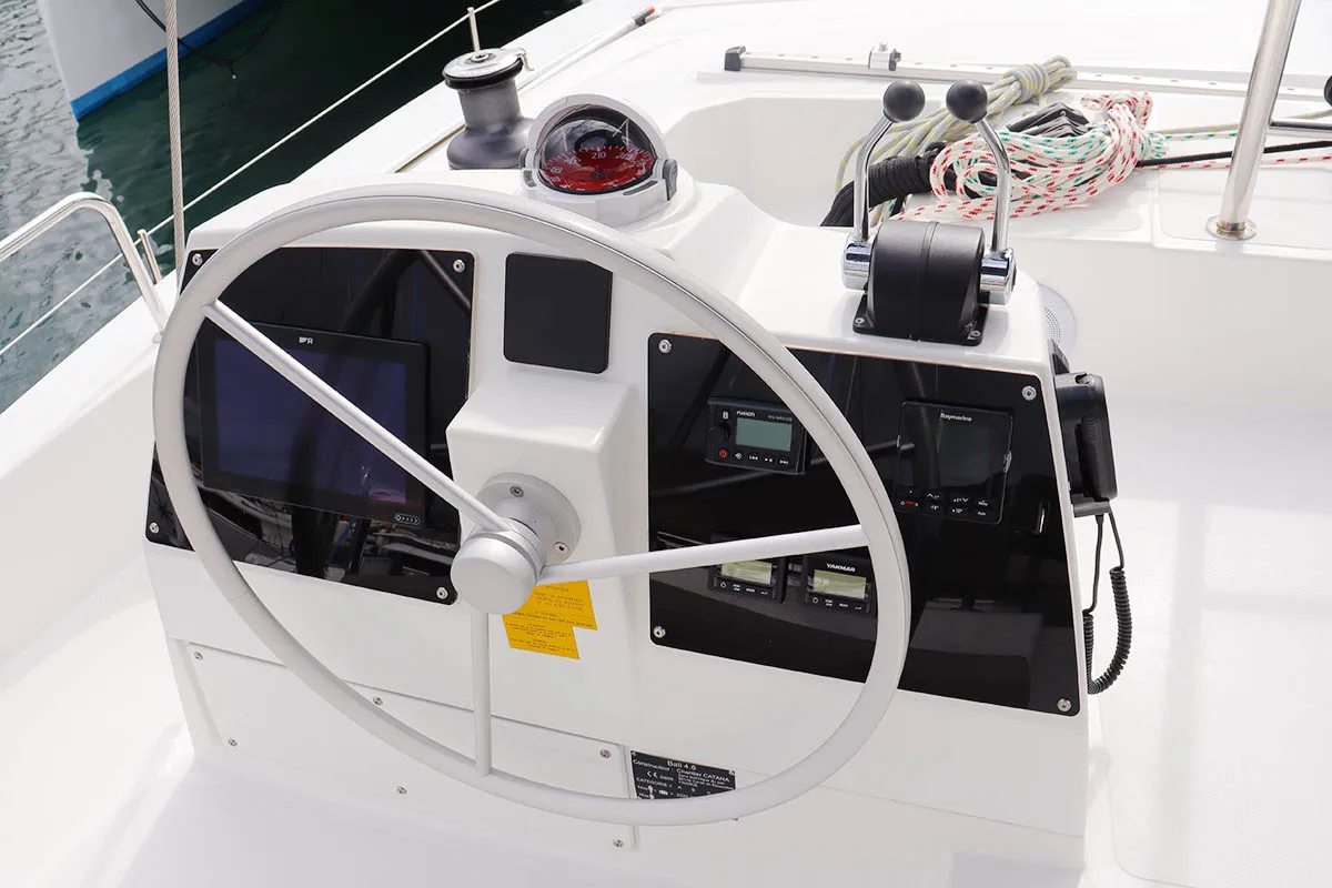 Cockpit of Joy, a Bali 4.6 catamaran at Road Town, British Virgin Islands