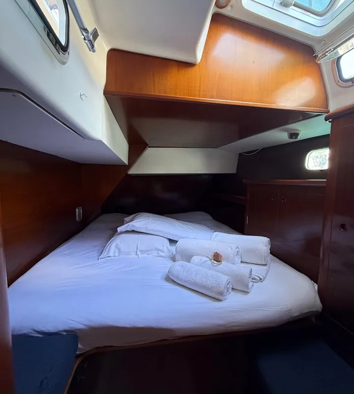 Cabin on Maria Louise II, a Beneteau 50 sailboat at Capo d'Orlando, Italy