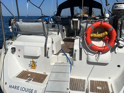 Cockpit of Maria Louise II, a Beneteau 50 sailboat at Capo d'Orlando, Italy