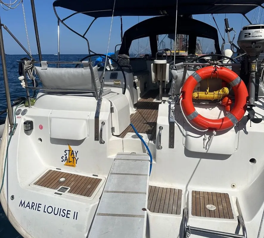 Cockpit of Maria Louise II, a Beneteau 50 sailboat at Capo d'Orlando, Italy