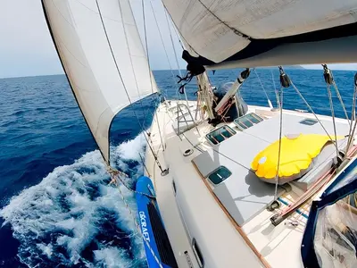 Deck of Maria Louise II, a Beneteau 50 sailboat at Capo d'Orlando, Italy