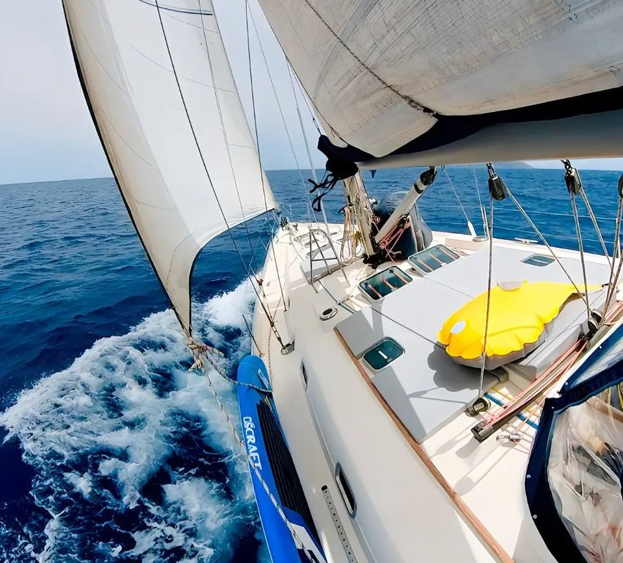 Deck of Maria Louise II, a Beneteau 50 sailboat at Capo d'Orlando, Italy