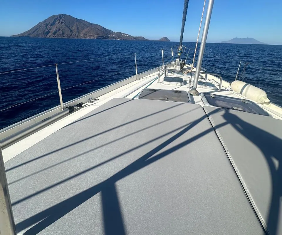 Deck of Maria Louise II, a Beneteau 50 sailboat at Capo d'Orlando, Italy
