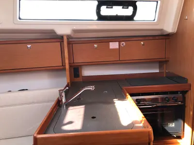 Galley of Althea, a Bavaria Cruiser 34 sailboat at Kos, Greece