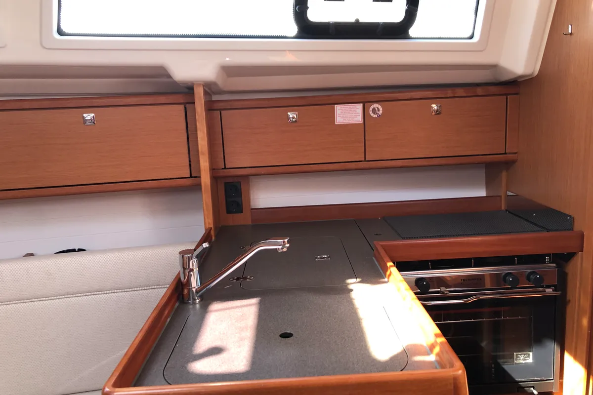 Galley of Althea, a Bavaria Cruiser 34 sailboat at Kos, Greece