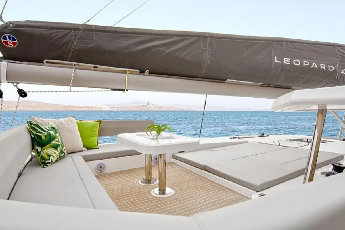 Deck of SEAMANTA, a Leopard 45 catamaran at Azam Marina, Tanzania