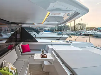 Deck of SEAMANTA, a Leopard 45 catamaran at Azam Marina, Tanzania