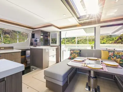Salon of SEAMANTA, a Leopard 45 catamaran at Azam Marina, Tanzania