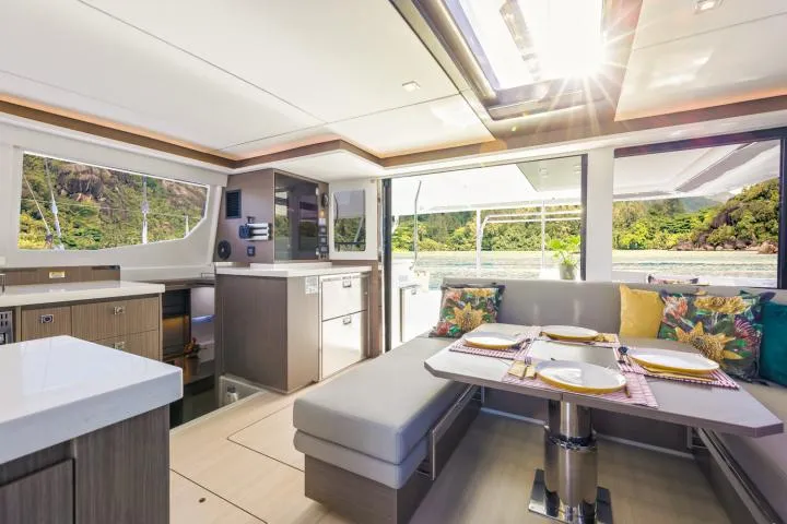 Salon of SEAMANTA, a Leopard 45 catamaran at Azam Marina, Tanzania