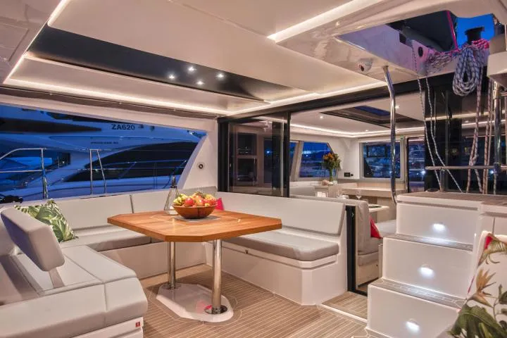 Salon of SEAMANTA, a Leopard 45 catamaran at Azam Marina, Tanzania