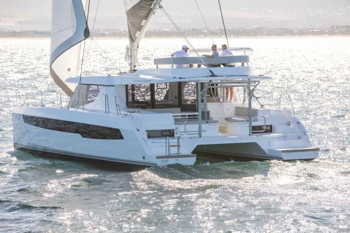 Exterior view of SEAMANTA, a Leopard 45 catamaran at Azam Marina, Tanzania