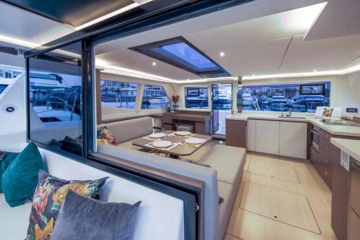 Salon of SEAMANTA, a Leopard 45 catamaran at Azam Marina, Tanzania