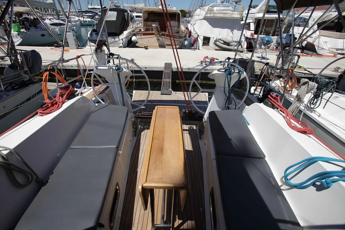 Deck of China Girl, a Bavaria Cruiser 41S sailboat at Pirovac, Croatia